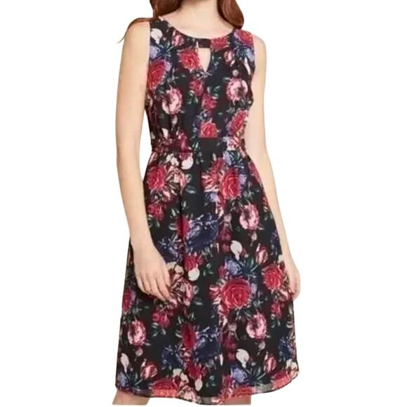ModCloth Flaunts & Needs Dark Floral Rose Chiffon Keyhole Midi Dress Plus Sz 2X - Picture 1 of 14